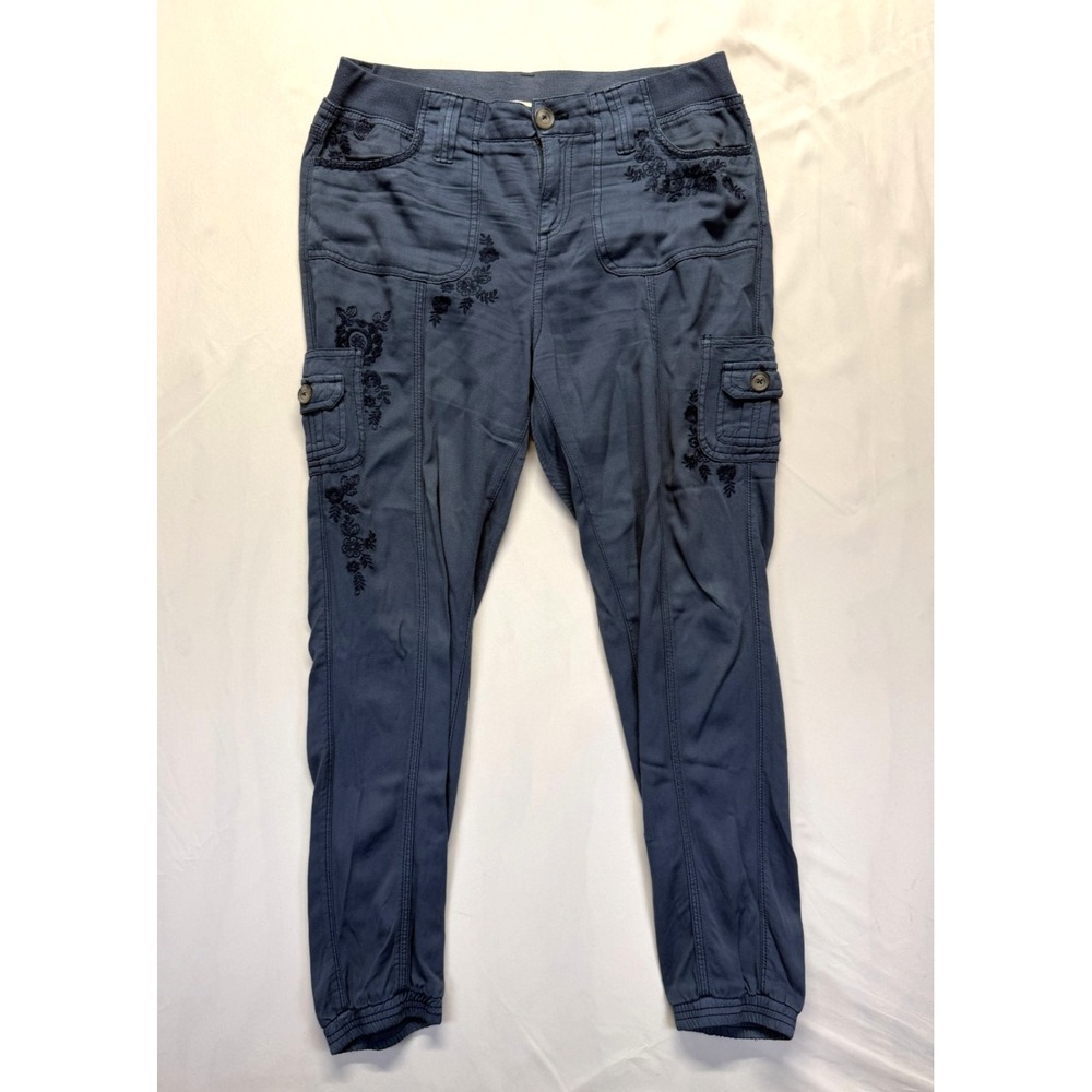 Knox‎ Rose Cargo Pants Womens Small Slate Blue Viscose Embroidered Floral Jogger